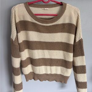 La Miel Striped Waffle Knit Sweater — Cream & Brown — Small